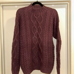 Geoffrey Beene L Plum Cable Knit Turtleneck Sweater